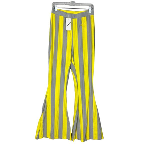 NWT Shane Justin Runway Flare Pants sz 2XL Yellow Grey Stripe Cotton Authentic - Picture 1 of 9
